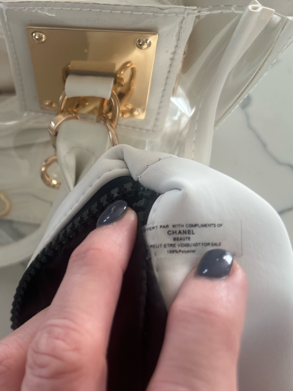Custom Upcycled Chanel Beauté Clear Bag - Authentic Charms, Ribbon & Makeup Bag - Picture 11 of 16